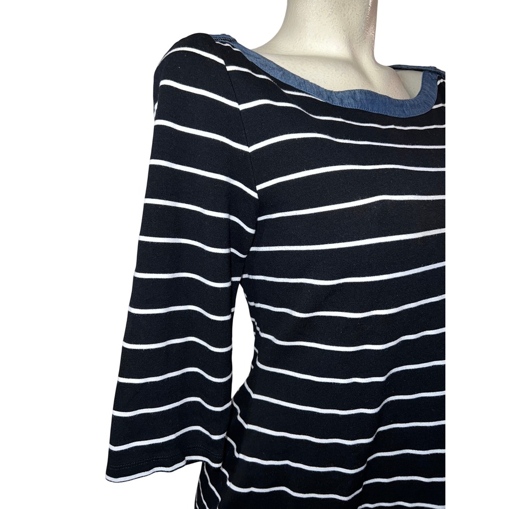 Tommy Hilfiger Striped Boat Neck Dress Denim Collar 3/4 Sleeve Women's Size L - Picture 3 of 9